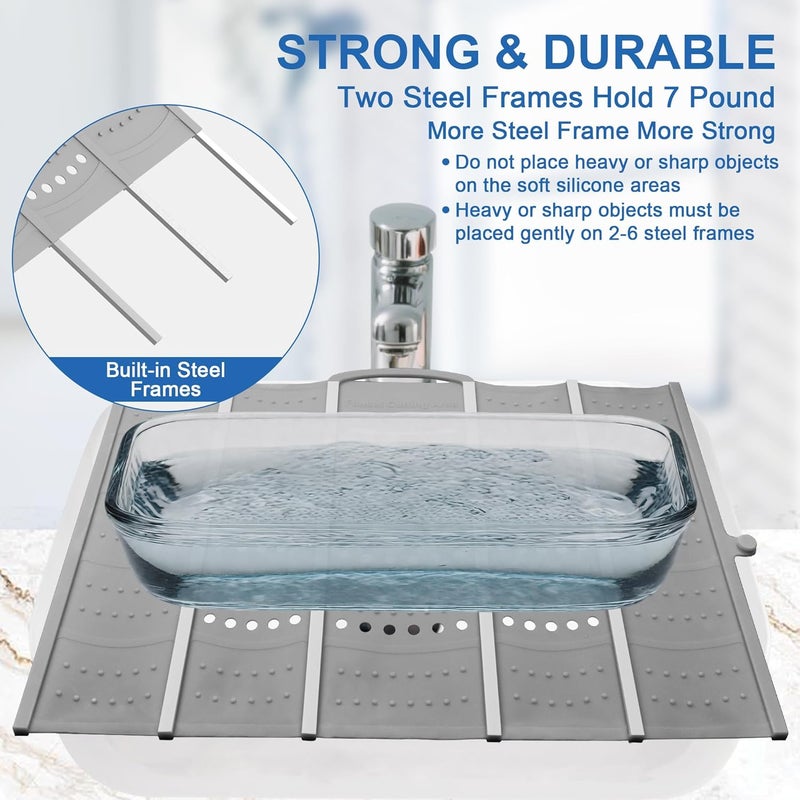 Mofason Large Bathroom Sink Makeup Mat Space Saver,Silicone Makeup Organizer Cover for Over Countertop,Small Bathroom Must Haves Accessories Rv Camper Travel Foldable Gadgets-Grey - Image 3